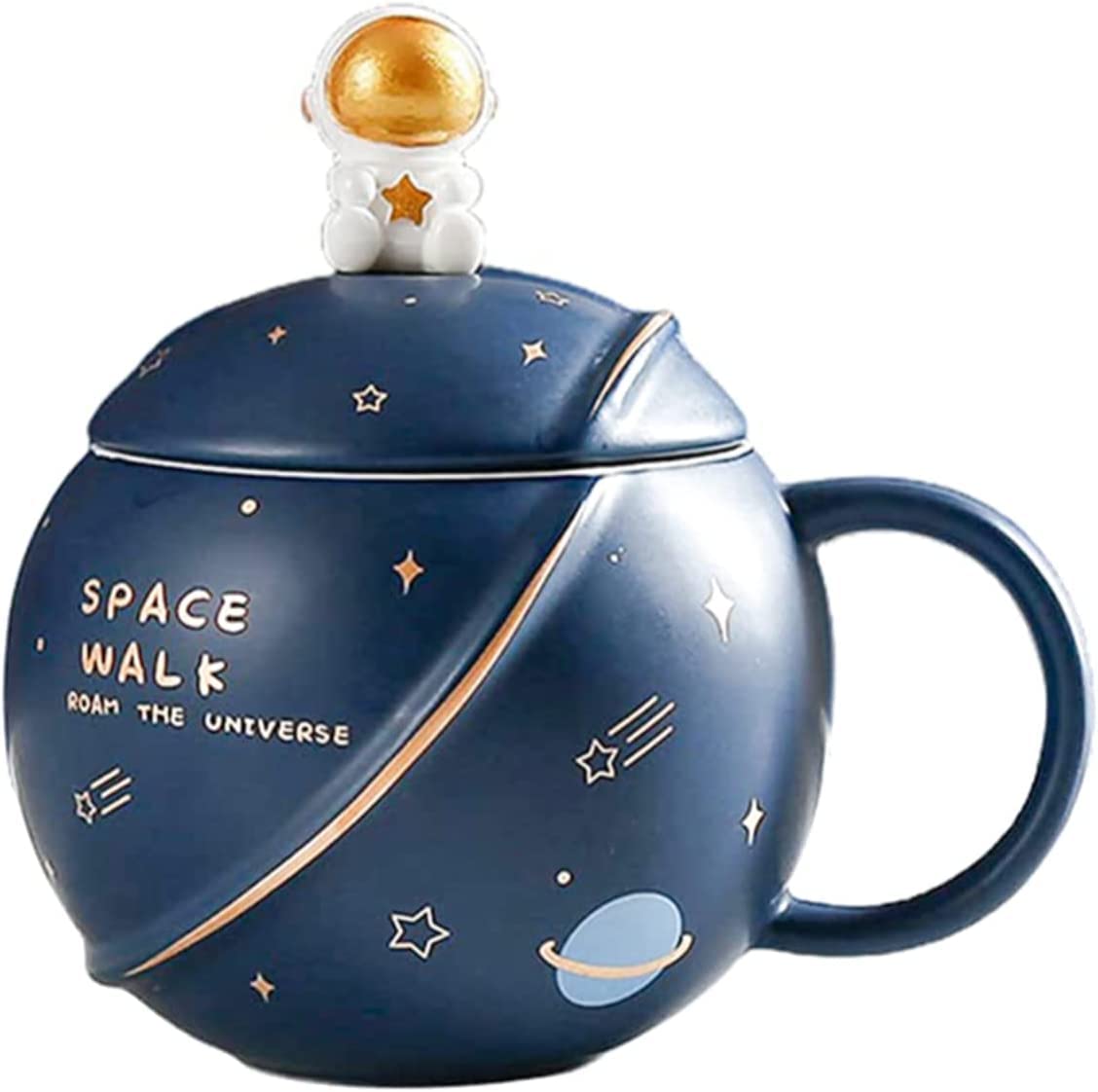 Tusmad Coffee Mug Gift Items 3D Creative Astronaut Universe Planet Coffee Mug With Lid Spoon Ceramic Coffee Mugs For Birthday Anniversary Gift (Blue), 450 ML