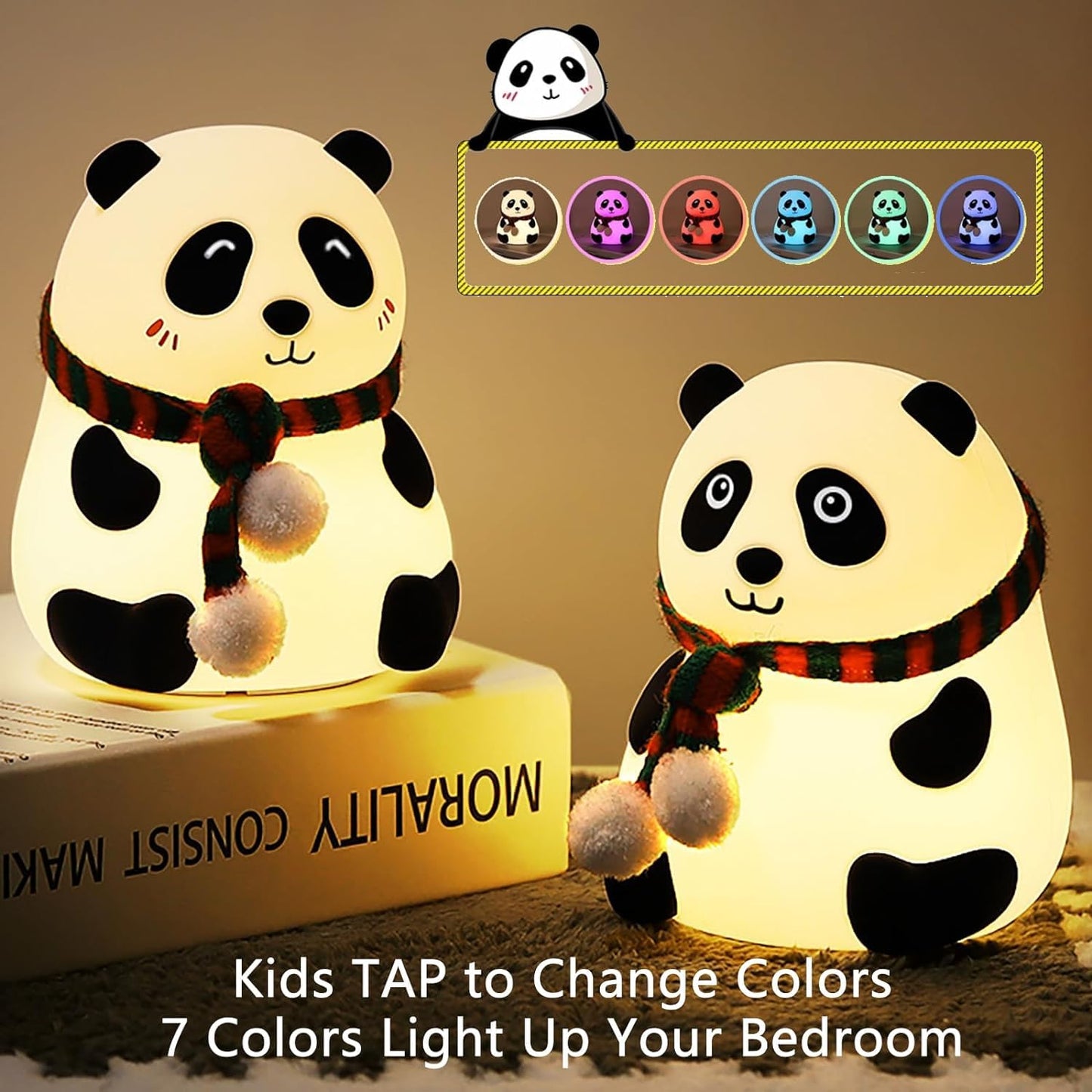 Tusmad Kids Night Light Cute Panda,Silicone Nursery Lamp for Baby and Toddler,Animal Night Light for Boys and Girls,Squishy Night Light for Bedroom,Cute Night Light for Kids Room, (Closed Eyes Panda)