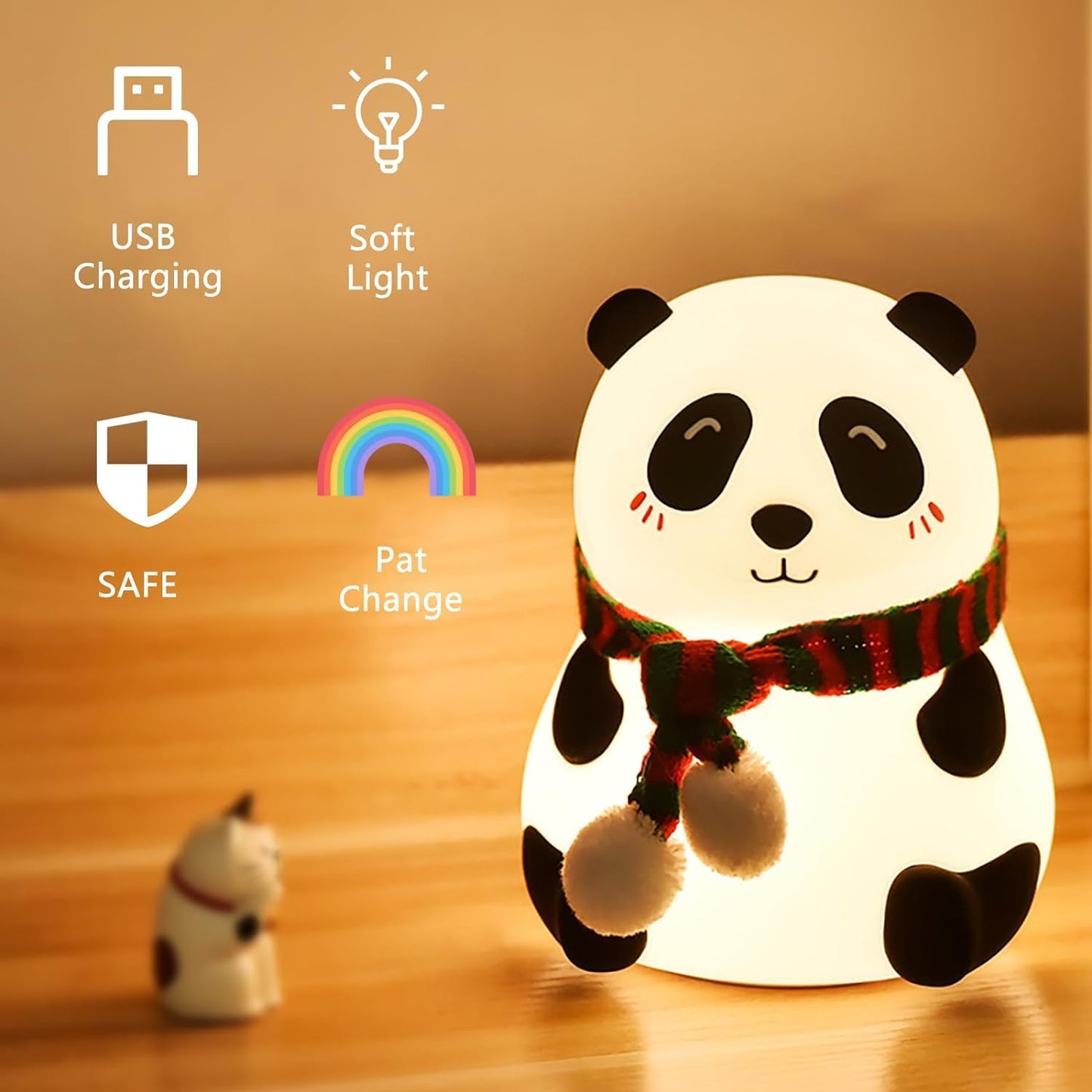 Tusmad Kids Night Light Cute Panda,Silicone Nursery Lamp for Baby and Toddler,Animal Night Light for Boys and Girls,Squishy Night Light for Bedroom,Cute Night Light for Kids Room, (Closed Eyes Panda)