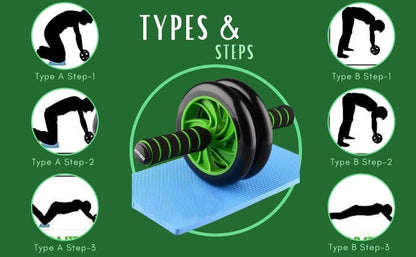 Tusmad New Anti Skid Double Wheel- AB Roller -for Abdominal Stomach - ab excersice equipment - abs workout equipment -with Knee Mat ab excerciser Steel Handle for men & Women ab roller wheel