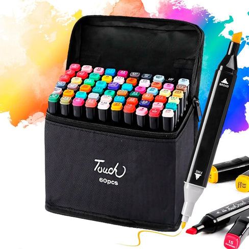 Tusmad 60 Pcs Dual Tip Alcohol Markers Set,Non-Toxic Art Supplies For Kids & Adults,Perfect Drawing,Illustration In Coloring Books Pen With Carry Case Set Colour Broad Drawing Sketching,Multicolour