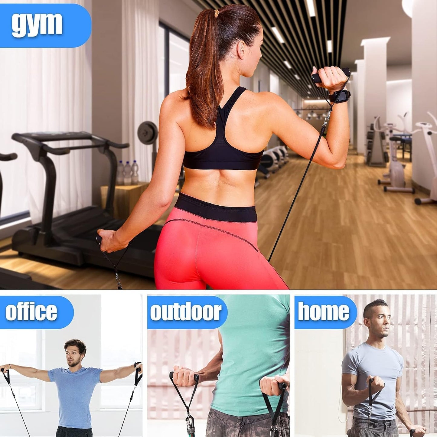 Tusmad Resistance Tube with Foam Handles, Door Anchor for Exercise & Stretching, Suitable in Home & Gym Workout for Men & Women-Multi Resistance