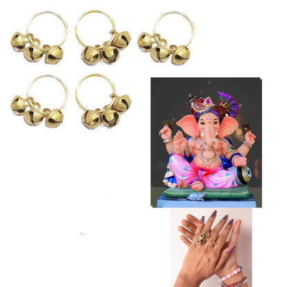 Tusmad Premium Ghungroo Kadi Yellow Bells fingers Golden Kirtan, Aarti, Bhajan, Pooja, Aarti Ghungroo Kadi Fingers for Puja Aarti (PACK 1)