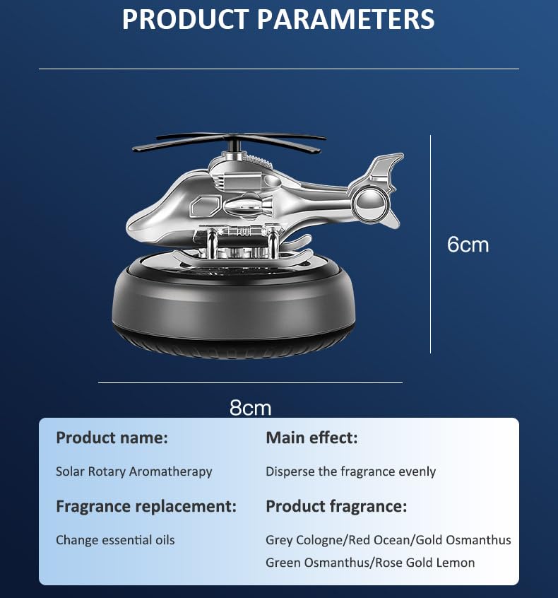 Tusmad Car Air Freshener Solar Powered Car Perfume Diffuser/Dispenser | Helicopter Design, Auto Rotation Fan | For Car Dashboard with Perfume