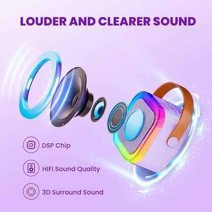 Tusmad Mini Karaoke Machine for Kids, Karafun Premium with Thousands of Songs, Portable Bluetooth Speaker with 1 Wireless Microphones, Birthday Toy Gifts for Girls 4, 5, 6, 7, 8, 9, 10, 12 +