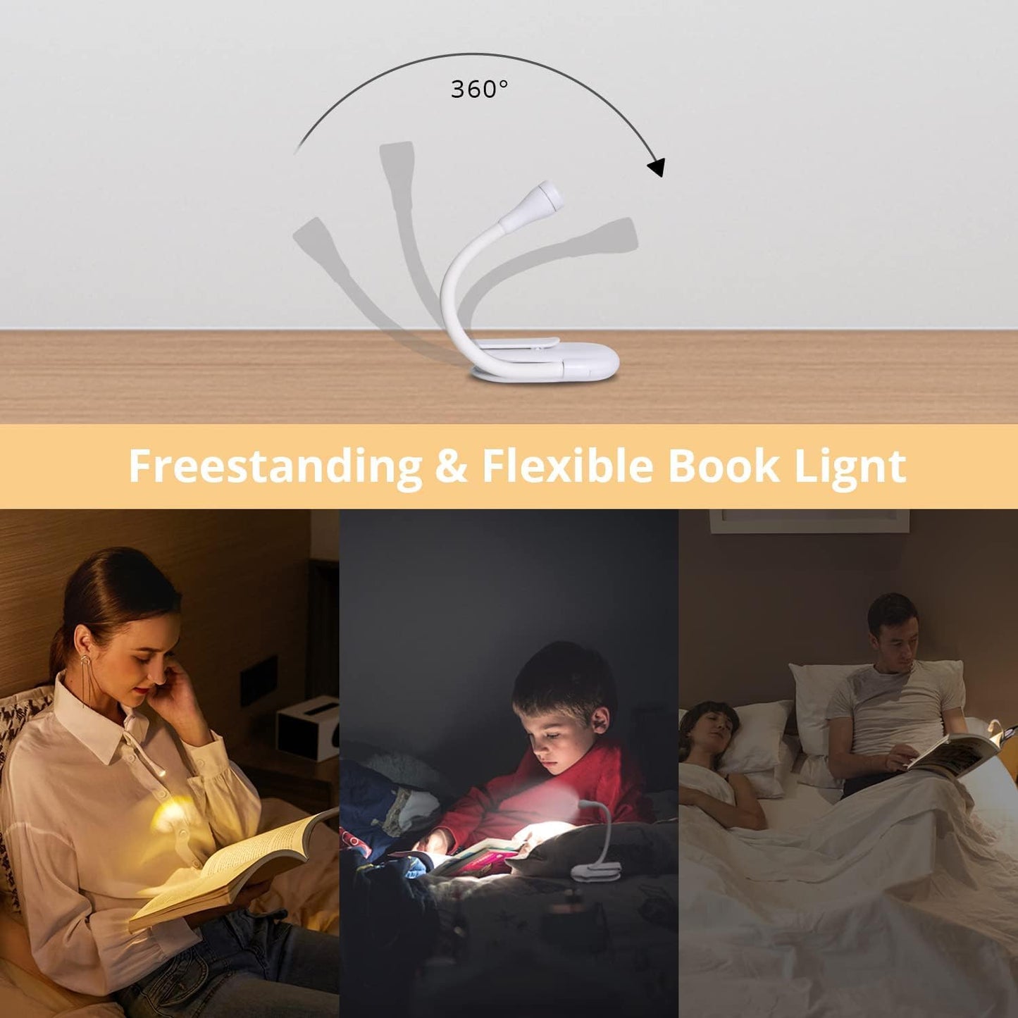 Tusmad Study Lamp, Reading Light, Book Lamp, Night Lamp for Study, Study Lamp for Students, Book Light for Night Reading, Book Reading Light with Clip, 3 Modes, Portable, Eye Caring - Led (White)