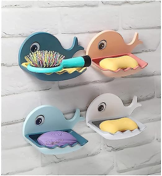 Tusmad Soap Stand Holder for Bathroom Kitchen Sink Magic Stickers Wall Mounted (Pack of 2 Pcs) Soap Dish Holder, Fish Design Random Color(Plastic)