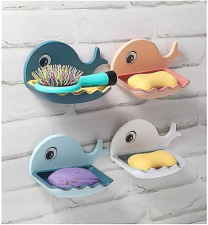 Tusmad Soap Stand Holder for Bathroom Kitchen Sink Magic Stickers Wall Mounted (Pack of 2 Pcs) Soap Dish Holder, Fish Design Random Color(Plastic)