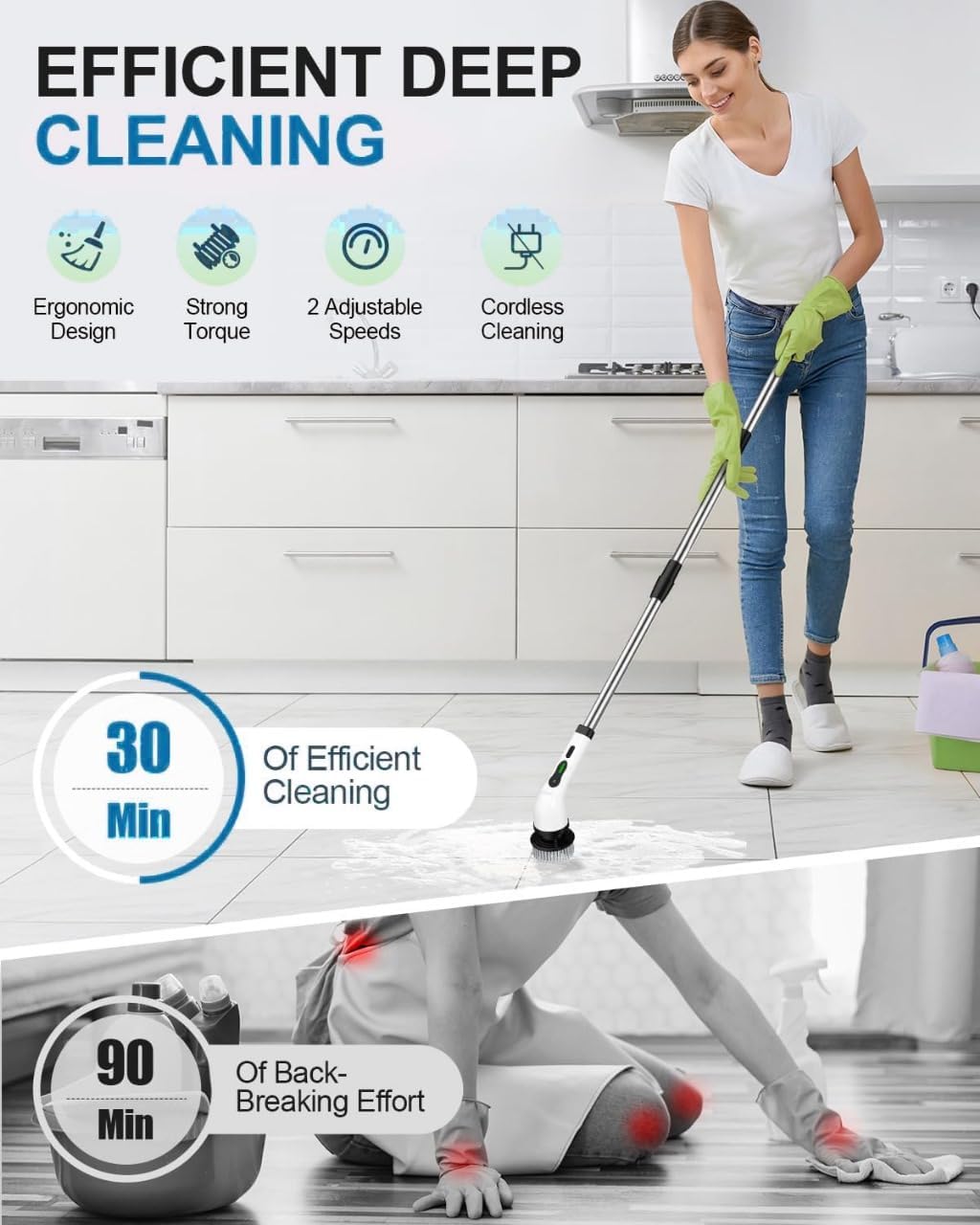 Tusmad Electric Spin Scrubber 9 in 1 Cordless Cleaning Brush with Adjustable Speed, LED Display, Electric Scrubber for Cleaning Bathroom Tub Tile Floor Electric Cleaning Brush for Home Electric mop