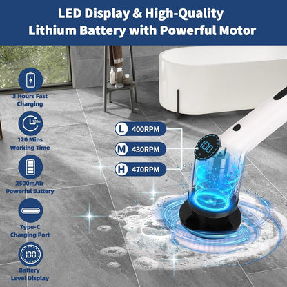 Tusmad Electric Spin Scrubber 9 in 1 Cordless Cleaning Brush with Adjustable Speed, LED Display, Electric Scrubber for Cleaning Bathroom Tub Tile Floor Electric Cleaning Brush for Home Electric mop