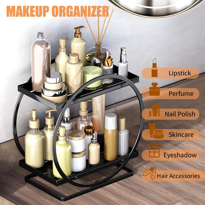 Tusmad 2 Tier Standing Rack Bathroom Countertop Organizer Vanity Tray Cosmetic Makeup Storage Kitchen Spice Rack Standing Shelf Black Metal Pack of 1