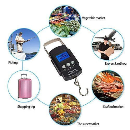 Tusmad supremo aldo Electronic Portable Fishing Hook Type Digital LED Screen Luggage Weighing Scale, 50 kg/110 Lb (Black)