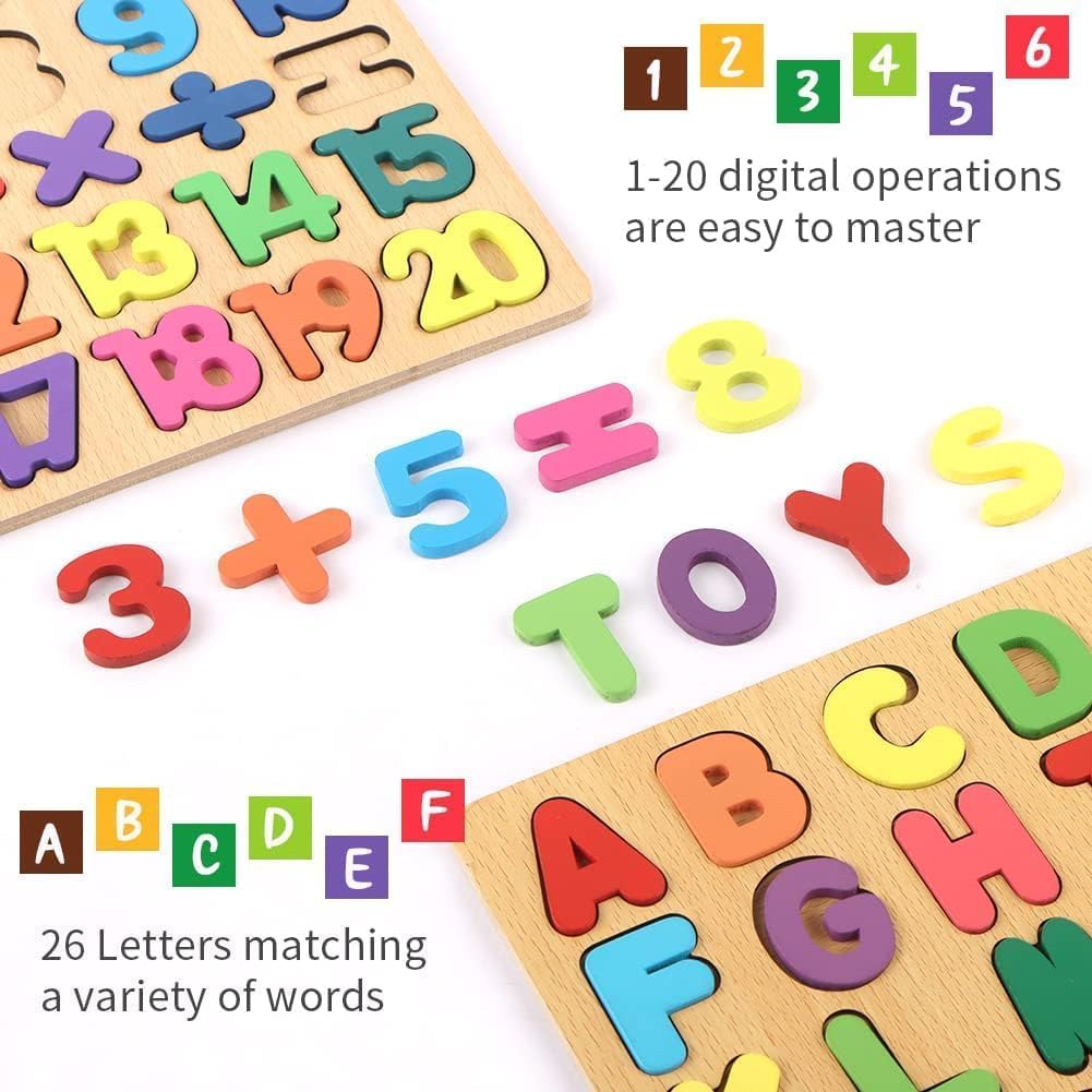 Tusmad Kids Colorful Wooden Puzzle Set Featuring 3D Capital Alphabets, Numbers, and Shapes | ABCD Puzzle Set | Learning Educational Board for Kids | Montessori Gift(Alphabets, Numbers & Shapes)