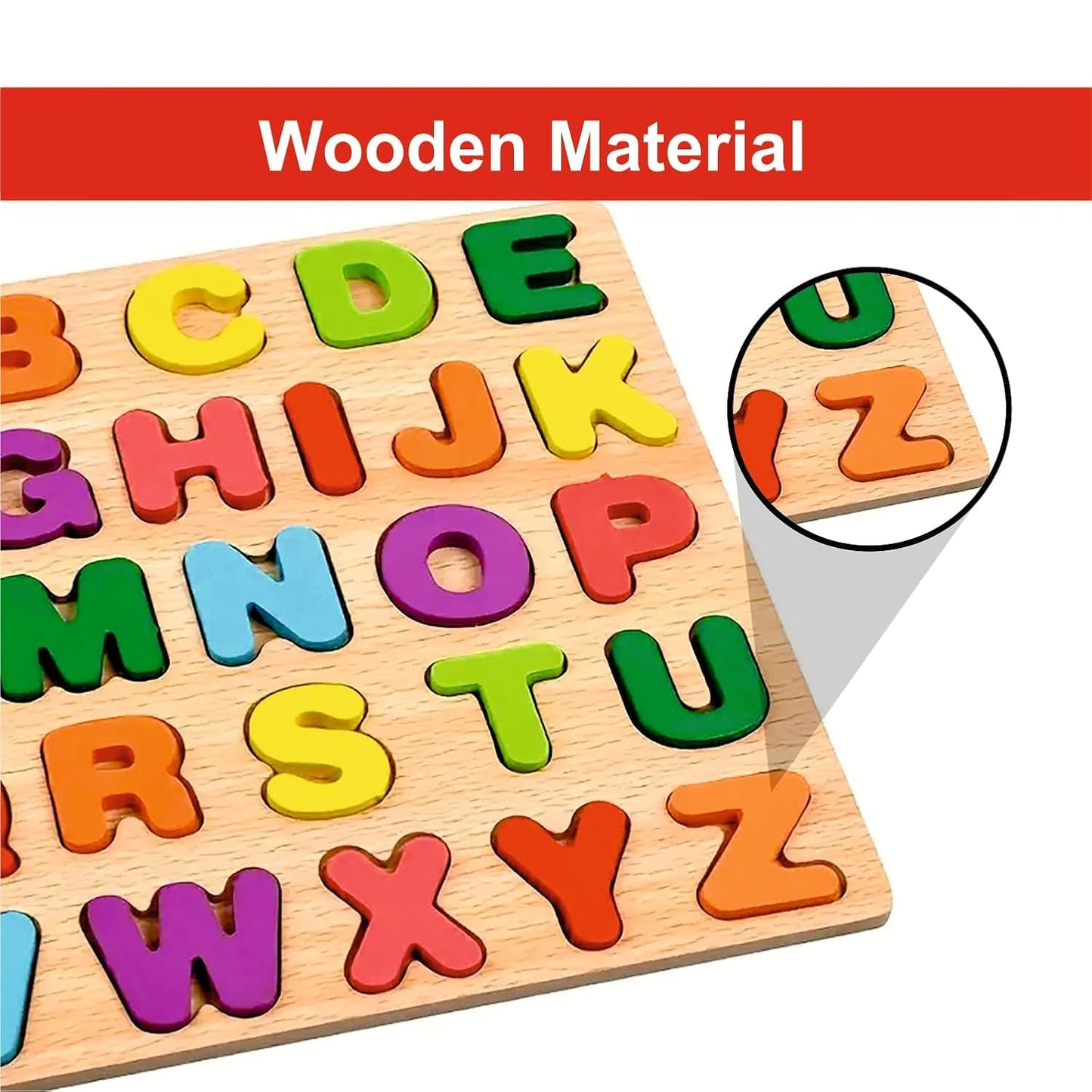 Tusmad Kids Colorful Wooden Puzzle Set Featuring 3D Capital Alphabets, Numbers, and Shapes | ABCD Puzzle Set | Learning Educational Board for Kids | Montessori Gift(Alphabets, Numbers & Shapes)