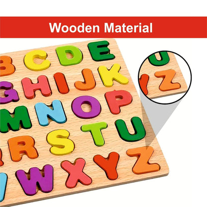 Tusmad Kids Colorful Wooden Puzzle Set Featuring 3D Capital Alphabets, Numbers, and Shapes | ABCD Puzzle Set | Learning Educational Board for Kids | Montessori Gift(Alphabets, Numbers & Shapes)