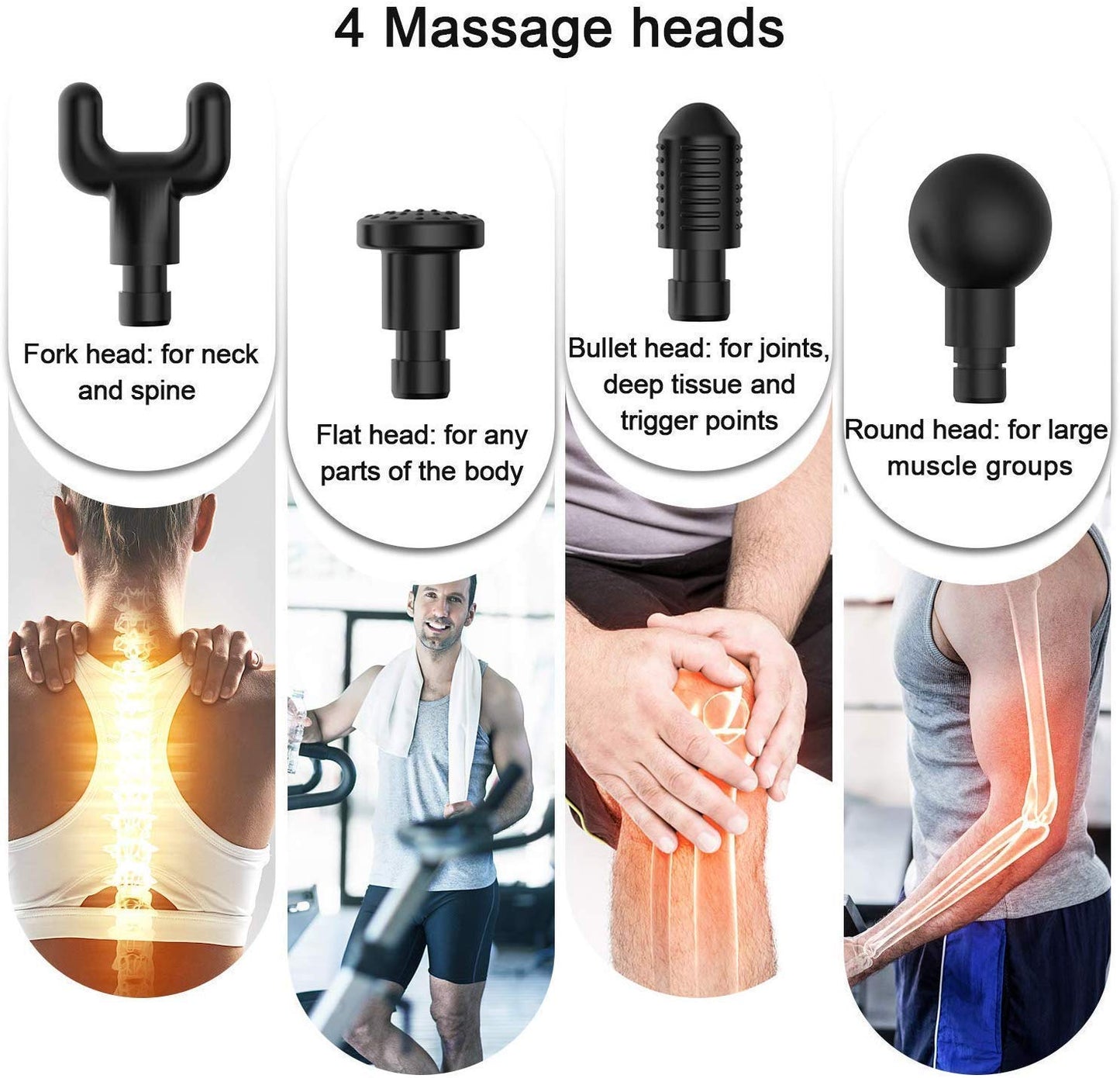 Tusmad massager gun machine for pain relief , 4 Heads, 6 Speed, Rechargeable, Handheld Full Body Pain Relief of Neck, Shoulder, Back, Foot for Men & Women Tissue Percussion Muscle Body Massager Multi color